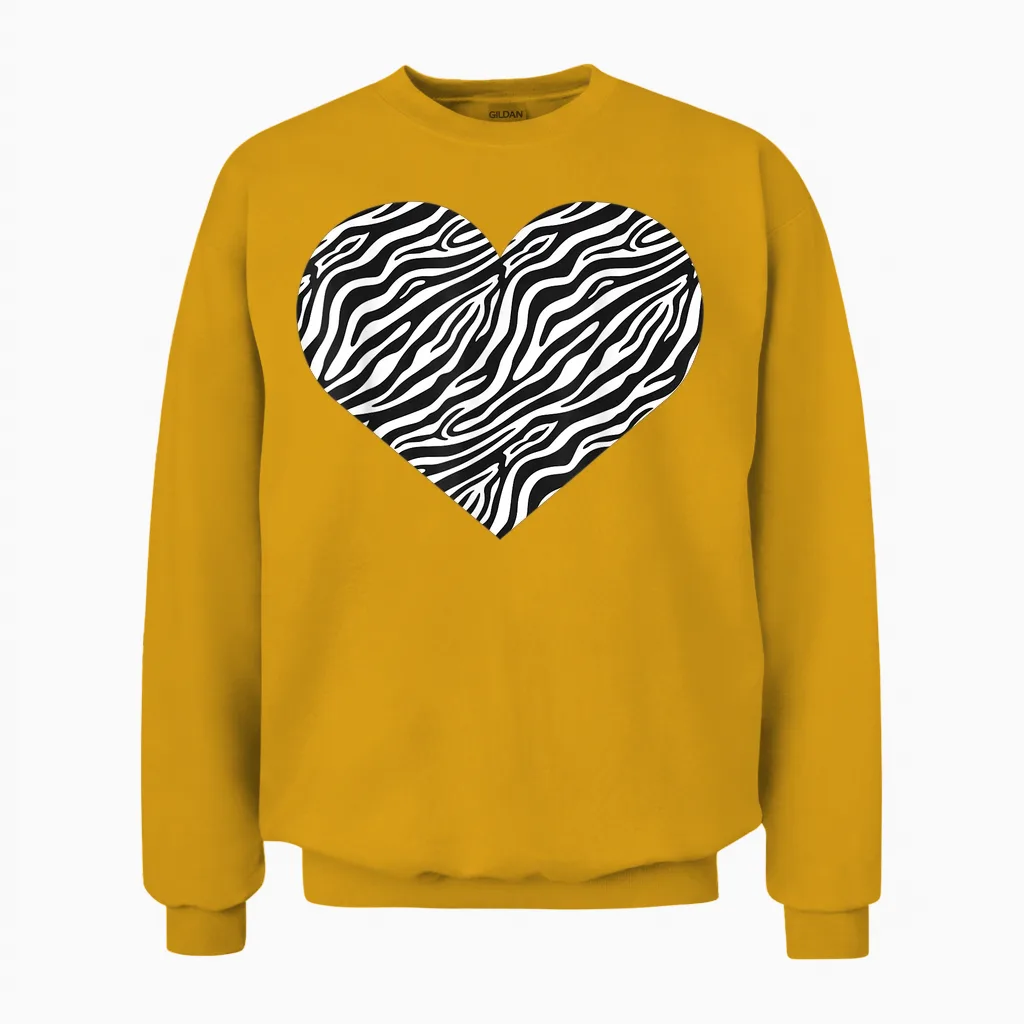 Zebra Heart Pattern Funny Graphic Unisex Sweatshirt in Gold
