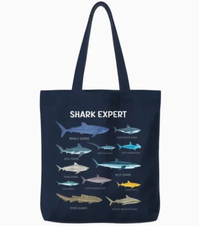 Funny Shark Tee for Men Ocean Fish Kids & Toddler Boys Shark Tote Bags - Navy