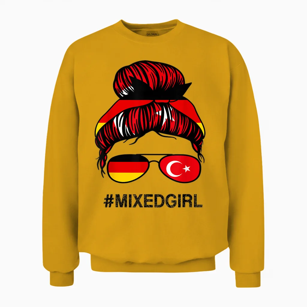 Türkei Deutschland Flagge Türkisch Deutsch Unordentlicher Dutt Unisex Sweatshirt in Gold