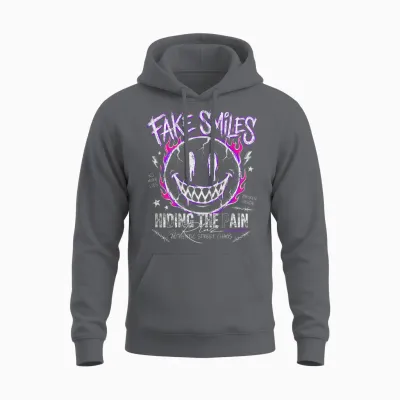 Backprint Streetwear Mode Fashion Damen Herren Retro Smile Unisex Hoodie - Charcoal