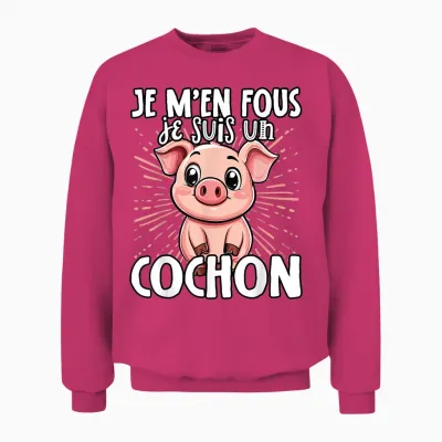 Je M'en Fous Je Suis Un Cochon - Cute Pig T-Shirt, Black, S Unisex Sweatshirt - Heliconia