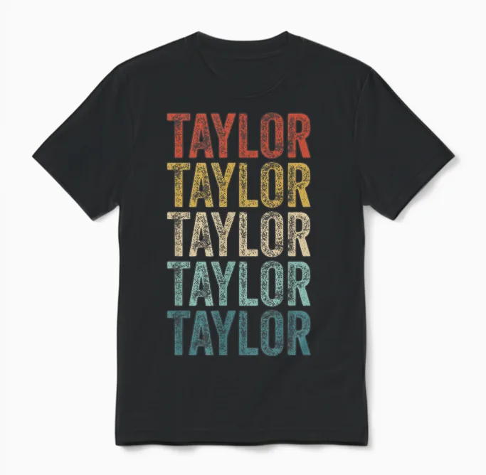 Name Retro Kids Fans Men Women Taylor T-Shirt, White, S Unisex T-Shirt in Black