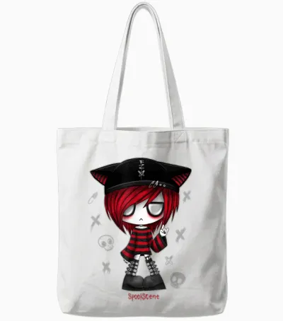 Spookscene Edgy Kitty Hat Scene Kid Emo Alt Goth Red Tote Bags - White