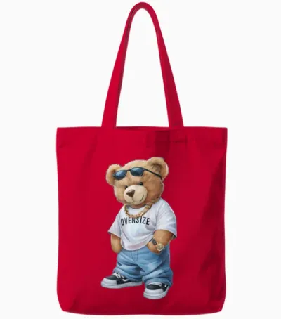 Funny Teddy Bear. Tote Bags - Red