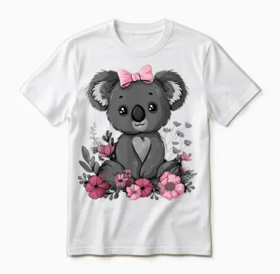 Koala Kawaii Koala Bear Pink Bow Flowers Girls Unisex T-Shirt - White