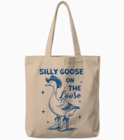 Funny Retro Vintage Meme Silly Goose on the Loose Tote Bags - Natural