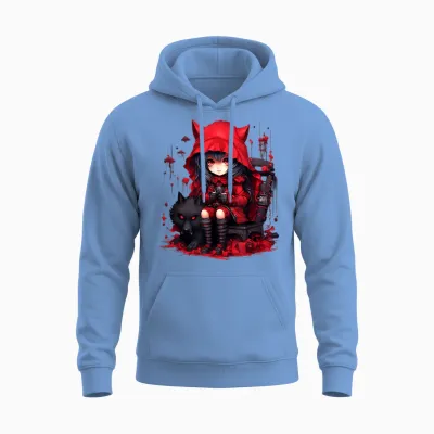 Chibi Little Red Riding Hood and Bad Wolf | Anime Kawaii Style T-Shirt, Black Unisex Hoodie - Carolina Blue