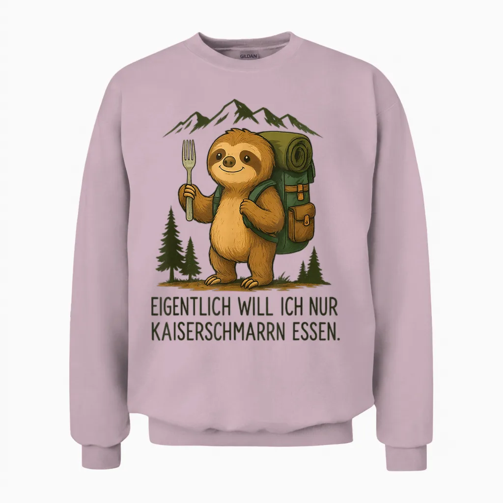 Süßes Faultier Kaiserschmarrn Lustiges Bergsteiger Wander Unisex Sweatshirt in Light Pink