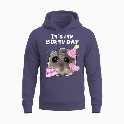 It's My Birthday Sad Hamster Meme T-Shirt, Black Unisex Hoodie - Heather Sport Dark Navy