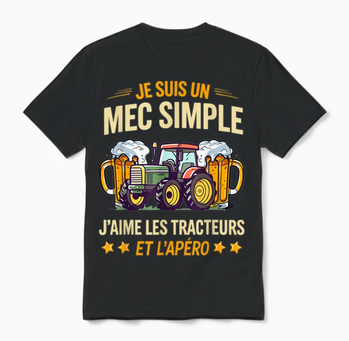I'm a Simple Guy I Love Tractors and the Aperitif Unisex T-Shirt in Black