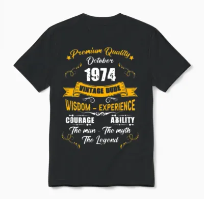 October 1974 Vintage Birthday Present Unisex T-Shirt - Black