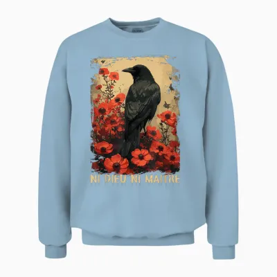 Raven Neither God nor Master, Crow No Gods No Masters. T-Shirt, Black, S Unisex Sweatshirt - Light Blue