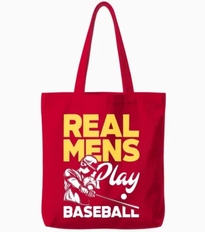 Real Mens Play Baseball Funny Baseball Gift Tote Bags - Red