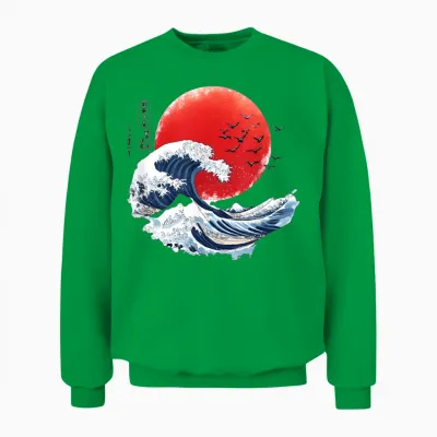 Hokusai Big Wave Japanese Man Woman Kanagawa T-Shirt, Black, S Unisex Sweatshirt - Irish Green