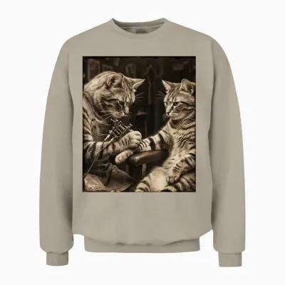 Chat Tatouage Chat Drôle Meme Encres Kitty Humour Tatoueur Artiste Unisex Sweatshirt - Sand