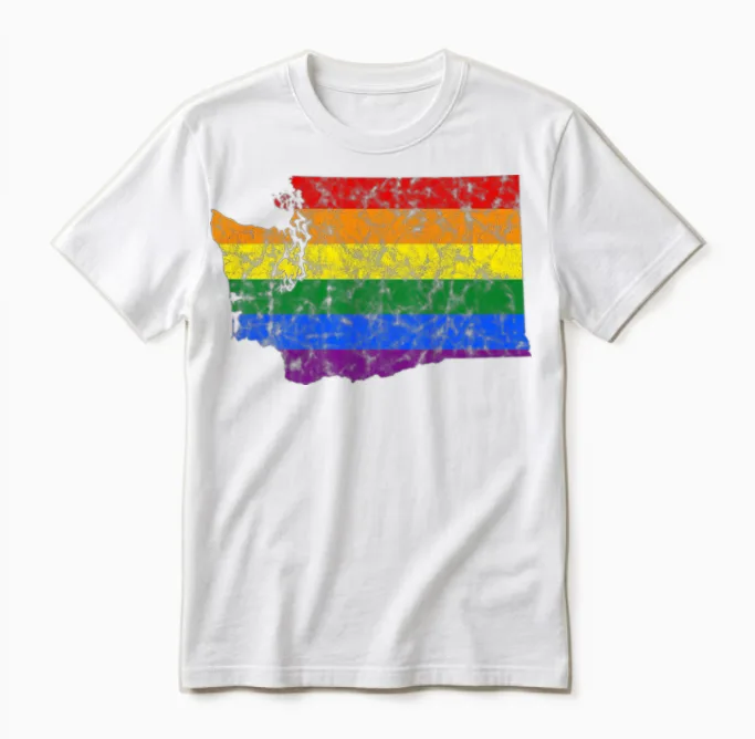 Washington State Lgbt Rainbow Unisex T-Shirt in White