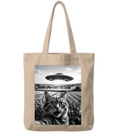 Ufo Cat : Cat's Out-Of-This-World Selfie Tote Bags - Natural