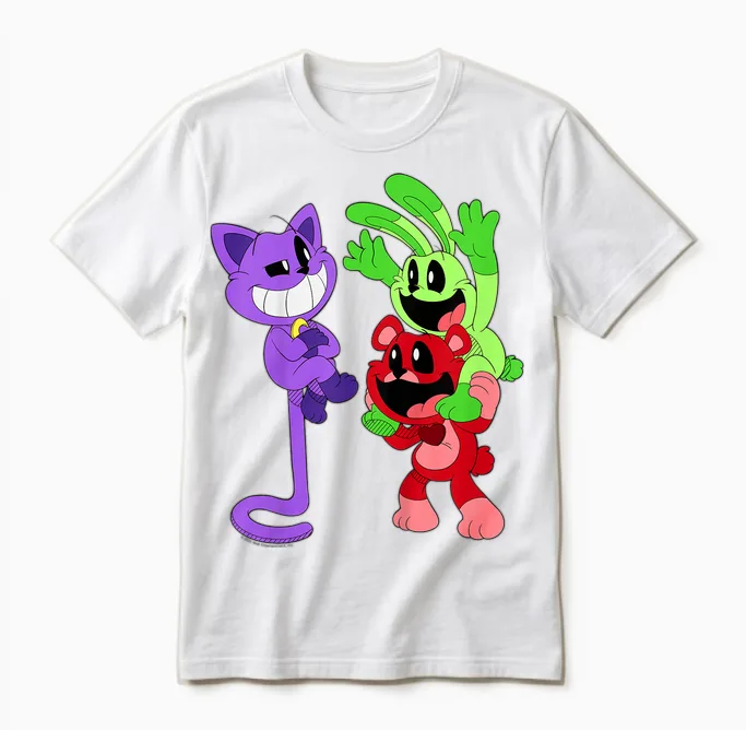 Children's Poppy Playtime Catnap Bobby Bearhug & Hoppy Hopscotch Unisex T-Shirt in White