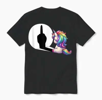 Funny Unicorn with Middle Finger - Morgenmuffel Unisex T-Shirt - Black
