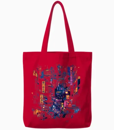 Cyberpunk Printed Back Tote Bags - Red