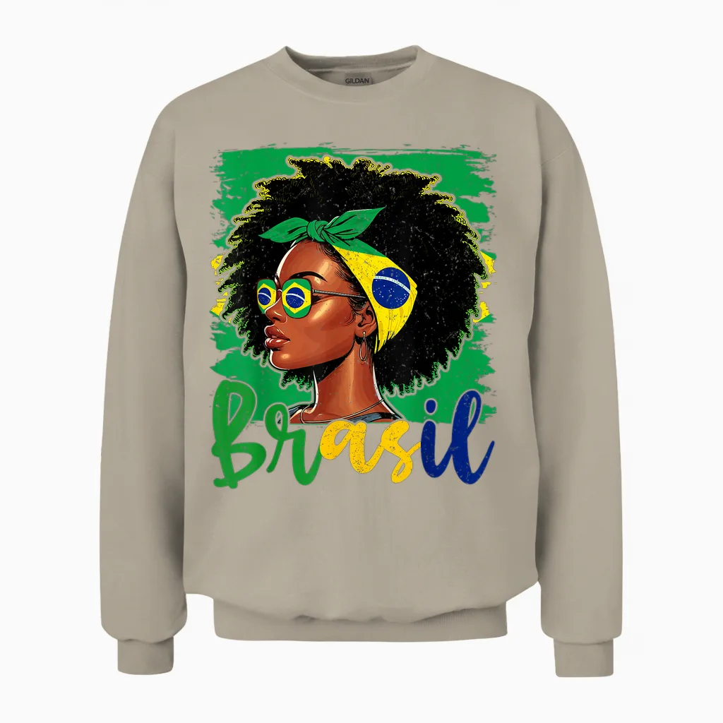 Brasileira Girl Brazil Flag Proud of Brazil Unisex Sweatshirt in Sand