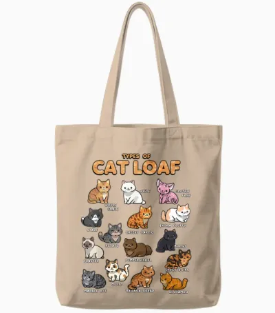 Types of Cat Loaf Cute Kitten Kawaii Cats, Cat Lover Tote Bags - Natural