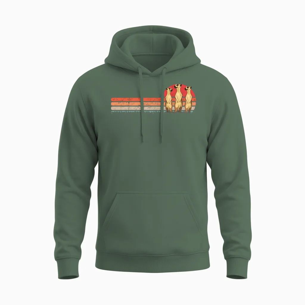 Meerkat Vintage Retro Unisex Hoodie - Military Green