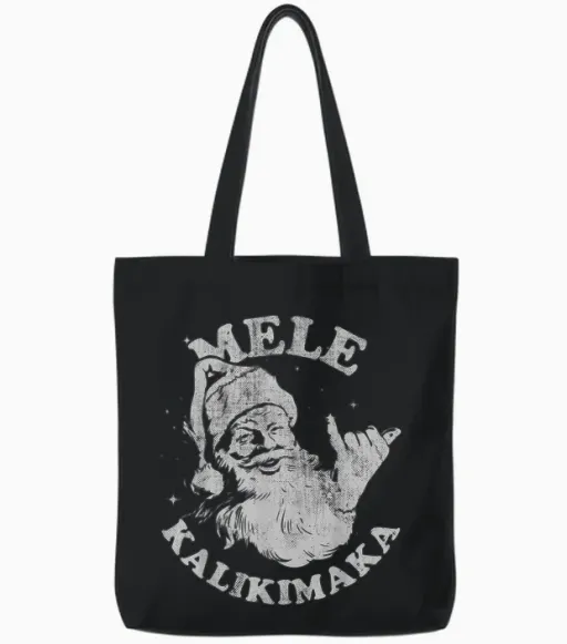 Retro Christmas Surf, Mele Kalikimaka Santa Shaka Hawaii Tote Bags - Black