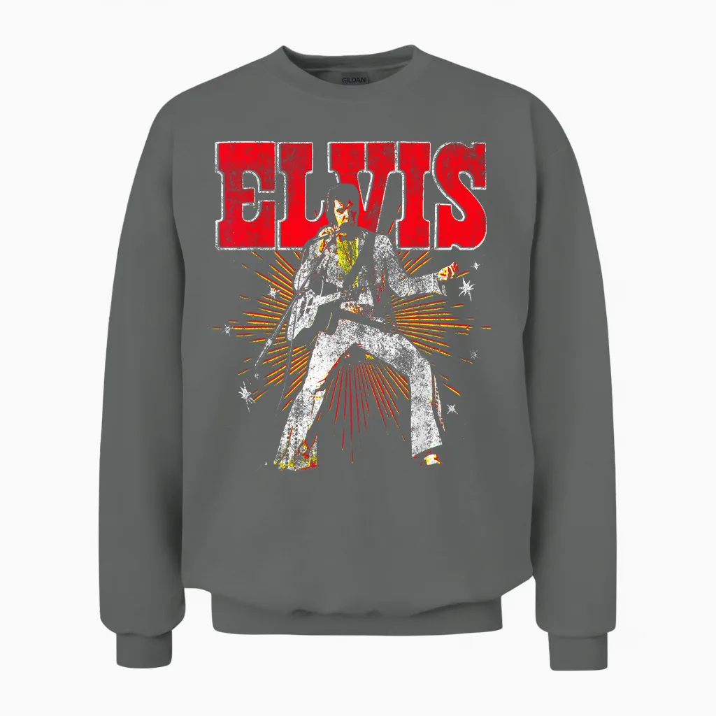 Elvis Presley Official Retro Short Sleeve Unisex Sweatshirt in Graphite Heather