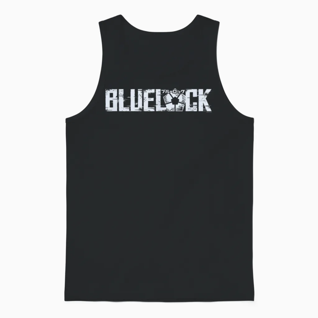 Blue Lock Official Epic Bold Distressed Glitch Chest Logo Unisex Tank Top in Black