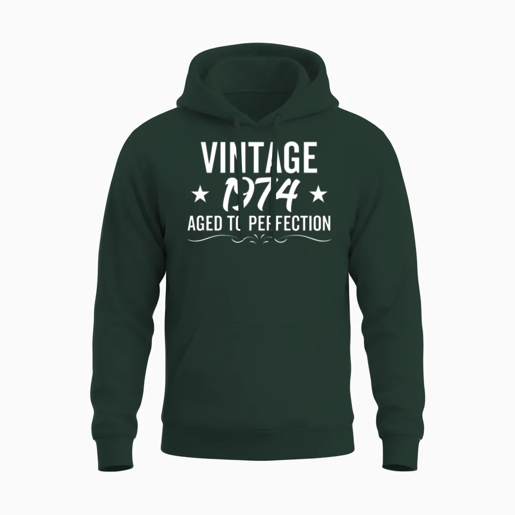 Vintage 1974 Aged to Perfection Unisex Hoodie in Forest