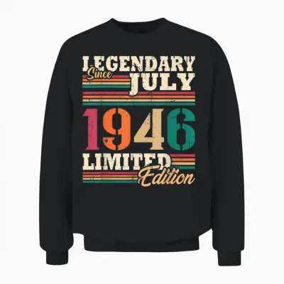 Vintage Juillet 1946 Cadeau Anniversaire 80 Ans Hommes Unisex Sweatshirt - Black