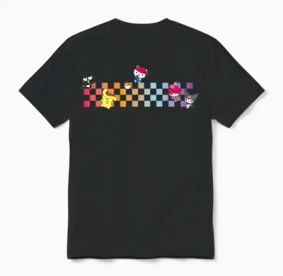 Hello Sanrio Characters Checkerboard Unisex T-Shirt - Black