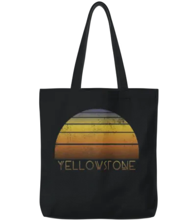 Retro Yellowstone National Park Sunset Vacation Tote Bags - Black