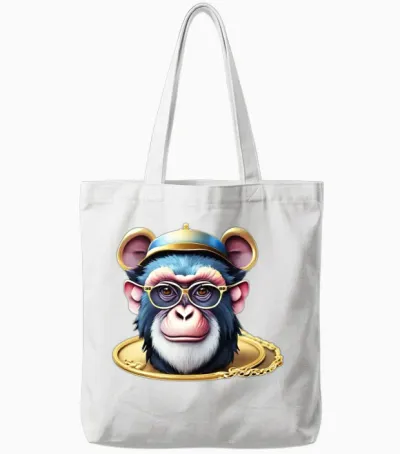 Rich Blue Monkey Tote Bags - White