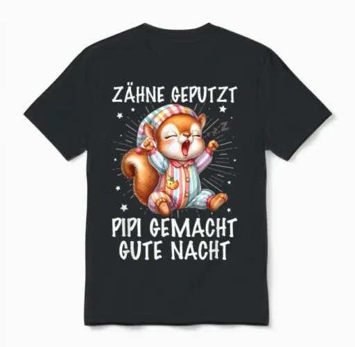 Zähne Geputzt Pipi Gemacht Gute Nacht Eichhörnchen Pyjama Unisex T-Shirt in Black