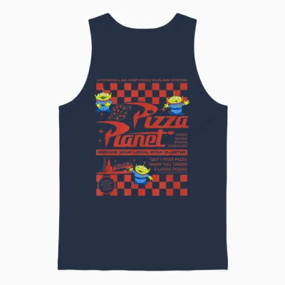 Disney Pixar Toy Story Pizza Planet Iconic Retro Flyer Logo Unisex Tank Top - Navy