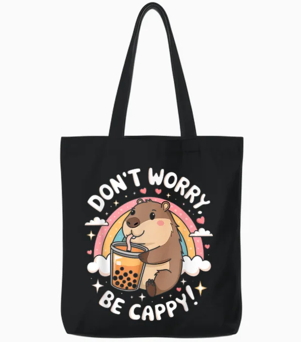 Don't Worry Be Cappy Happy Ocean Stimmungsdesign Tote Bags in Black
