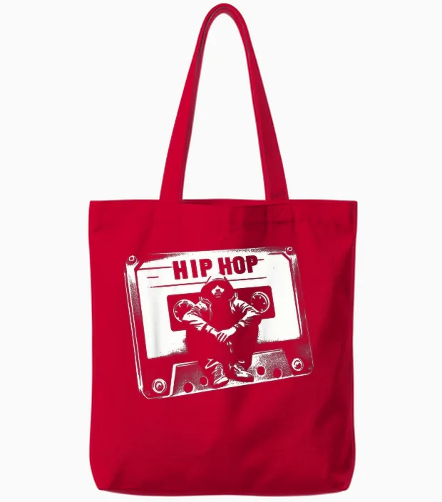 Vintage Cassette Tape Hip Hop Music 80s 90s Retro Graphic Tote Bags in Red
