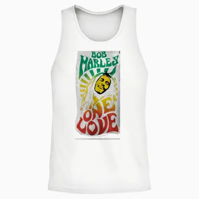 Iconic Bob Marley Music Poster - One Love T-Shirt, Black, S Unisex Tank Top - White