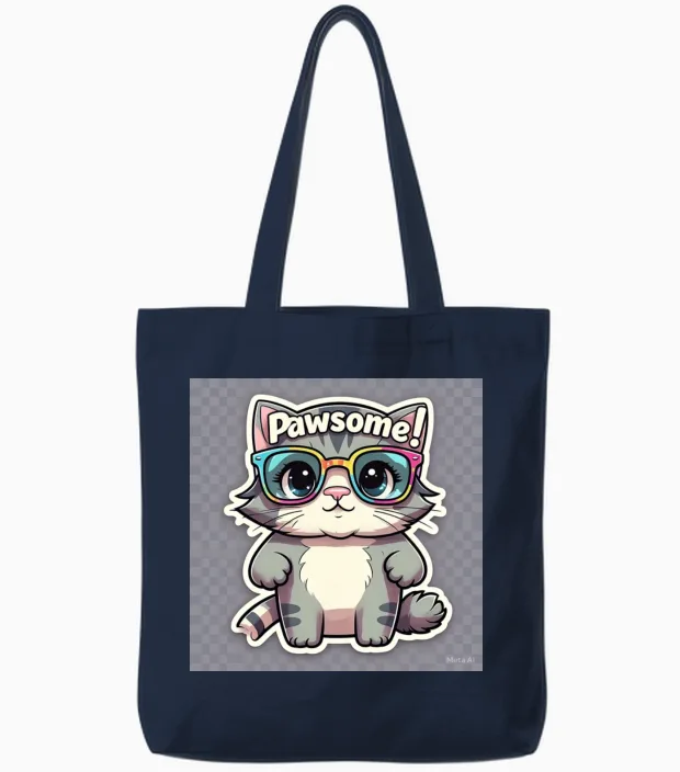 Funny Cat Lover T Shirt , Kitty Meme Tee for Cat Tote Bags in Navy