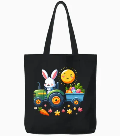 Easter Tractor Boys Easter Nest Farmer Easter Bunny T-Shirt, Black Tote Bags - Black