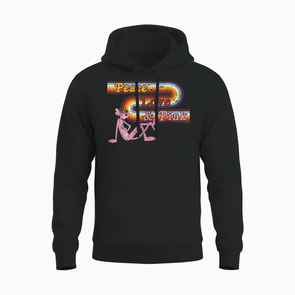 The Pink Panther Peace Love and Pink Unisex Hoodie in Black