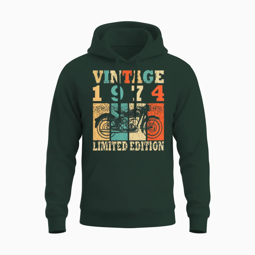 Motorcycle Vintage 1974 Birthday Moped Unisex Hoodie in Forest
