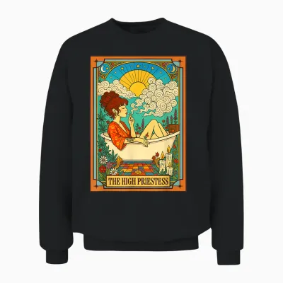 Cannabis Weed Lover 420 Stoned the High Priestess Tarotkarte Unisex Sweatshirt - Black