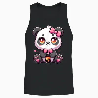 Cute Kawaii Panda Bubble Tea Kawaii Anime Kawaii Cute Panda Unisex Tank Top - Black