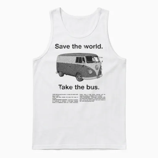 Volkswagen T1 Camper Save the World Take the Bus Unisex Tank Top in White