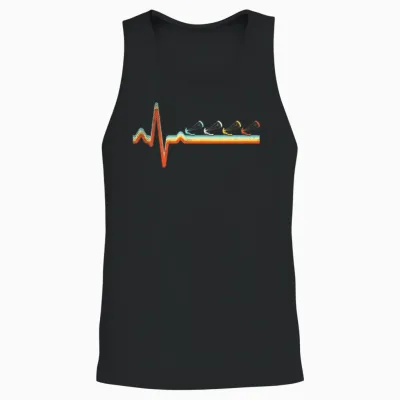 Kite Surfing Retro Heartbeat Unisex Tank Top - Black