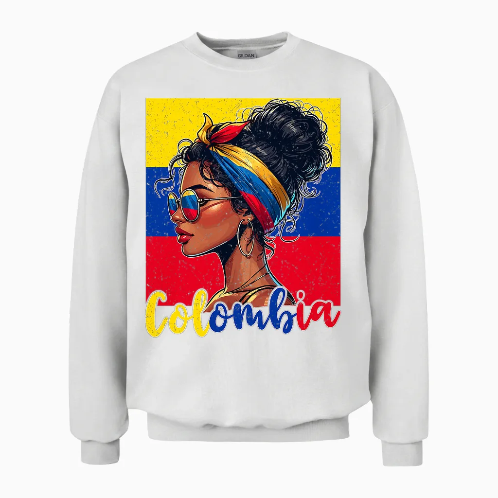Drapeau Colombien Fille Colombienne Fière Afro Colombienne T-Shirt Haut De Gamme Unisex Sweatshirt in White