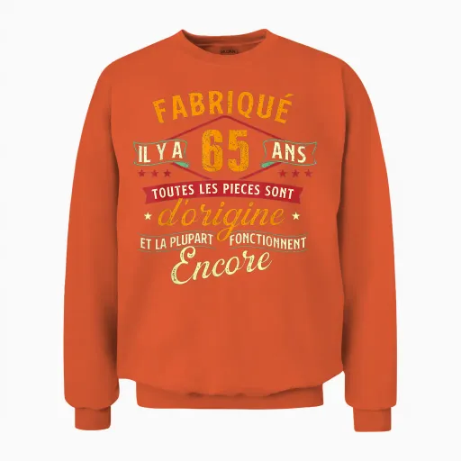 Made 65 Years Ago - 65 Years Birthday Joke T-Shirt, Black, S Unisex Sweatshirt - Orange